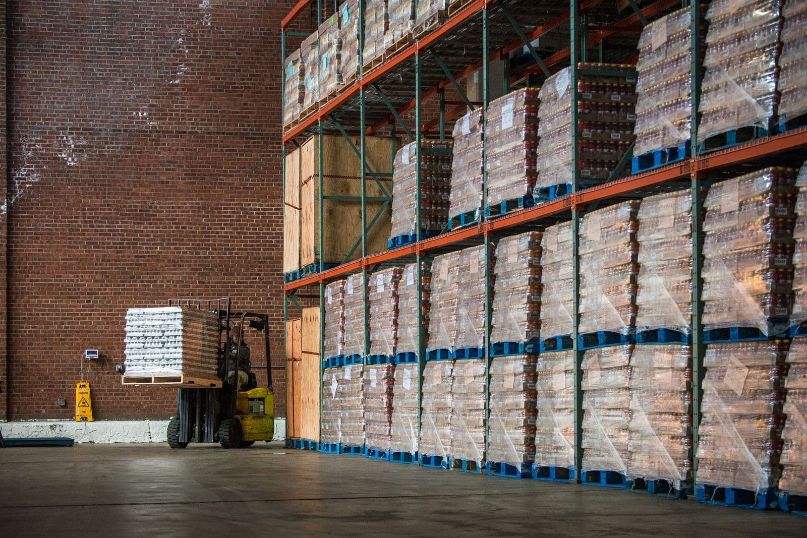 Palletized goods on racking in an industrial warehouse